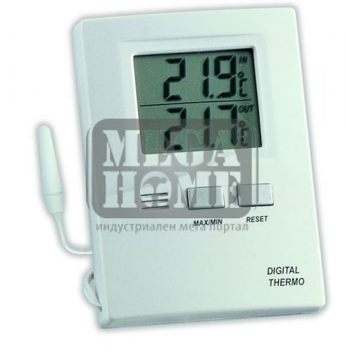 Дигитален термометър за вътрешна и външна температура бял