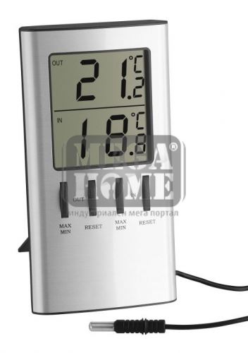 Дигитален термометър за вътрешна и външна температура сребрист