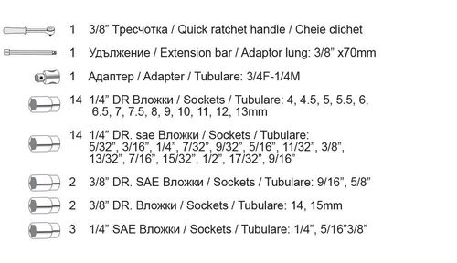 Гедоре 39 части с тресчотка Gadget 1 / 4&quot; GD