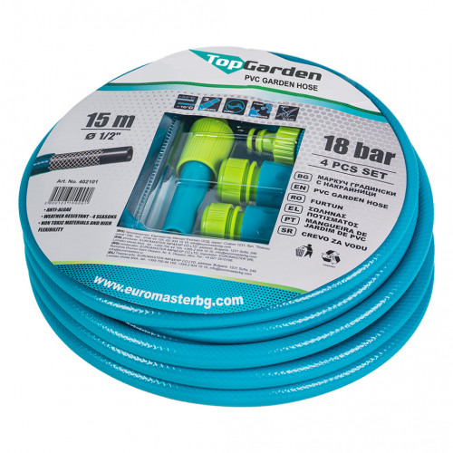 Комплект маркуч за вода 1 / 2 x 15 м с 4 бр конектори Top Garden