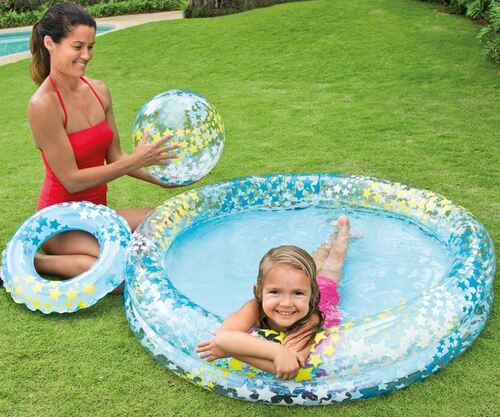 Надуваем детски басейн с топка и пояс Звезди Intex Stargaze