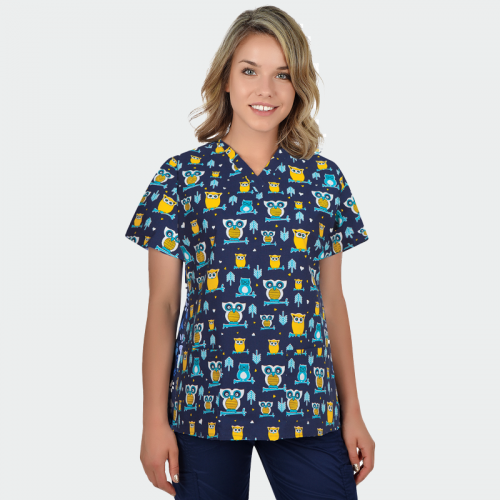 Медицинска дамска туника Bambina бухали