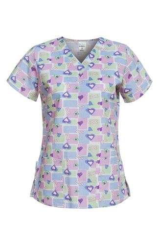 Медицинска дамска туника Bambina лилави сърца / панделки
