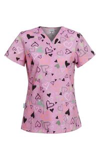 Медицинска дамска туника Bambina розови сърца