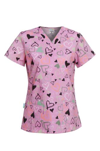 Медицинска дамска туника Bambina розови сърца