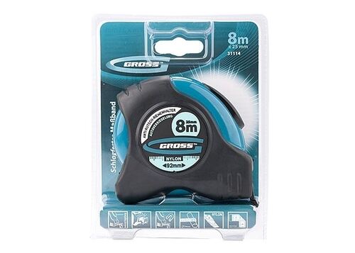 Ролетка 8 - 10 м х 25 мм с магнитен накрайник Gross Schlagfest