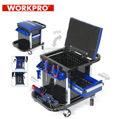Сервизен стол - количка с инструменти 136 части Workpro