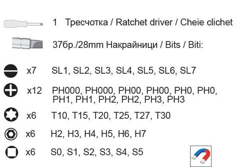 Отвертка-трeсчотка с накрайници 38 части Gadget