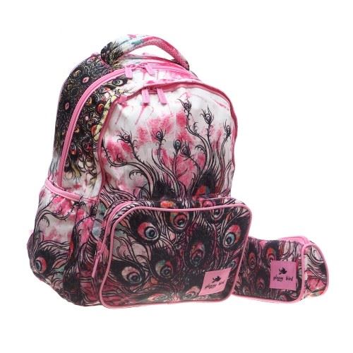 Ученическа раница с несесерче за моливи Glossy Bird 9