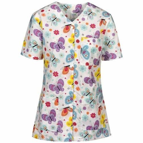 Медицинска дамска туника с копчета Carina пеперуди и цветя
