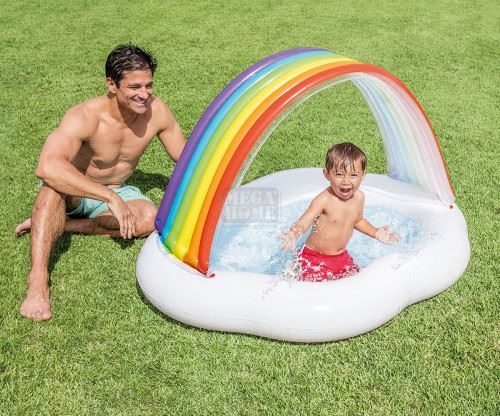 Надуваем басейн Дъга Rainbow Cloud Baby Pool Intex