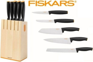 Комплект 5 броя ножове Fiskars Functional Form с поставка Комплект 5 броя ножове Fiskars Functional Form с поставка