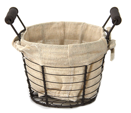 Кръгъл панер от метал и текстил с дървени дръжки W1030