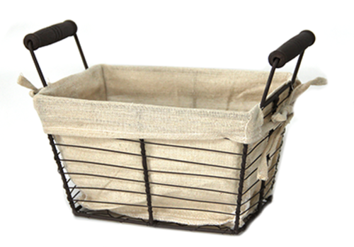 Правоъгълен панер от метал и текстил с дървени дръжки W1033