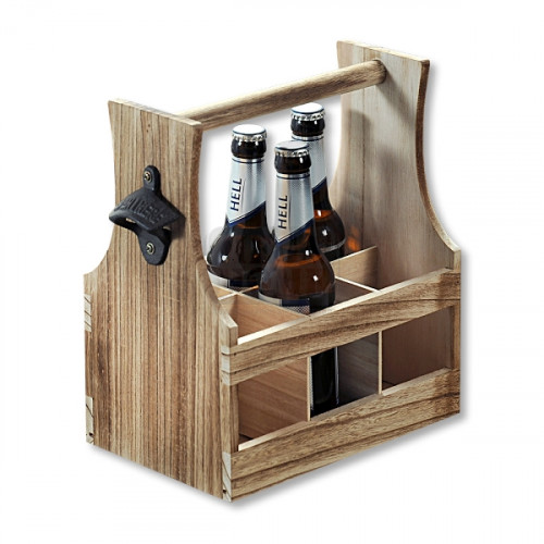 Дървена поставка за 6 бирени бутилки с отварачка Kesper
