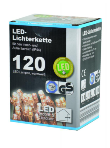 Коледни LED лампички с адаптер 120бр 12м с бяла светлина