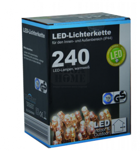 Коледни LED лампички с адаптер 240бр 21м с бяла светлина