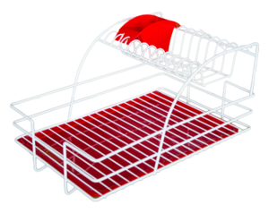 Бял сушилник за чинии с червена табла