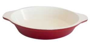 Кръгла чугунена шола с керамично покритие в червен цвят