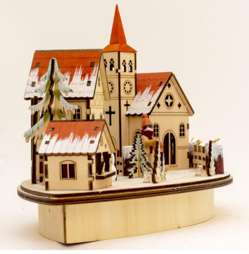 LED Светеща дървена украса зимен пейзаж