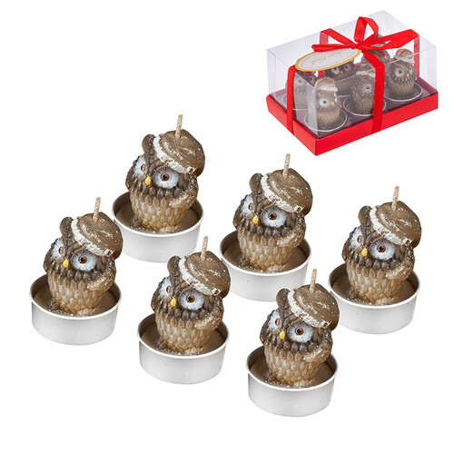 Свещи бухалчета с коледни шапки  MH135