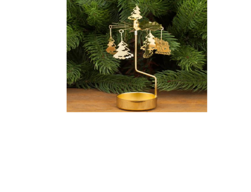 Свещник въртележка златни елхички SS003G