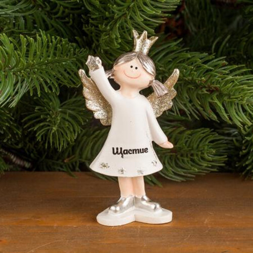 Фигурка коледмо ангелче с надпис щастие KN041A