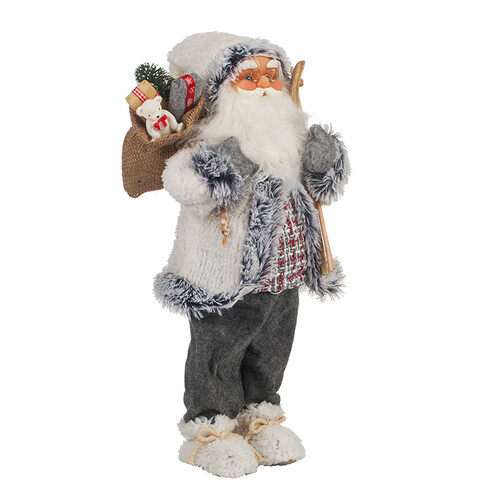 Фигурка бял Дядо Коледа със ски и чувал CK96