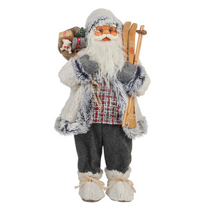 Фигурка бял Дядо Коледа със ски и чувал с подаръци CK97