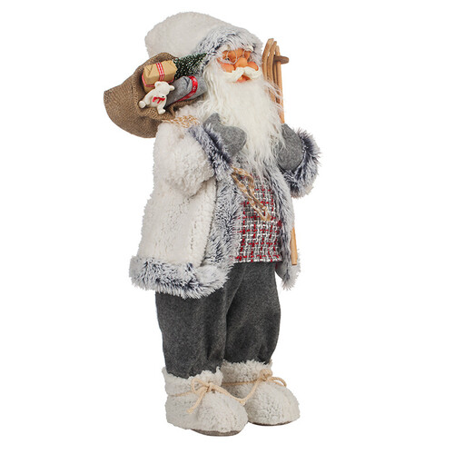 Фигурка бял Дядо Коледа със ски и чувал с подаръци CK97