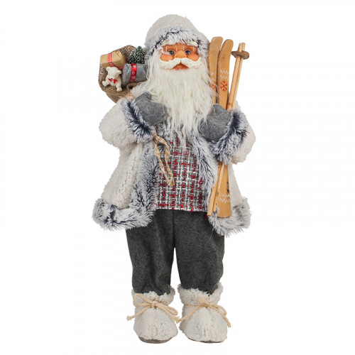 Фигурка бял Дядо Коледа със ски и чувал с подаръци CK97