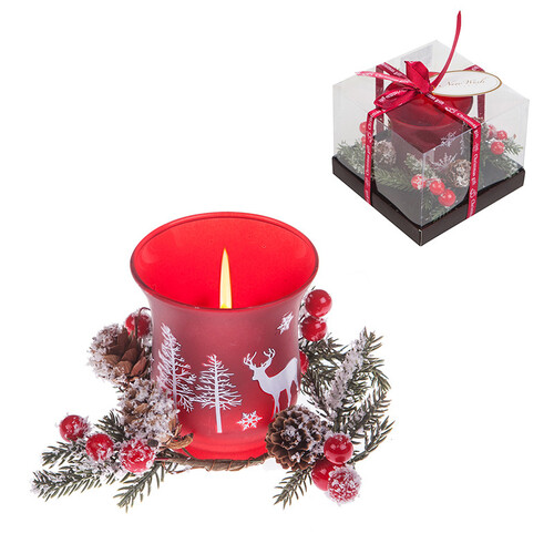 Коледни червен свещник и свещ DA71