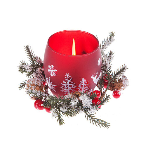Коледен червен свещник със свещ DA72