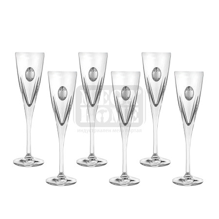 Комплект чаши за шампанско със сребърна плочка Fusion DG030