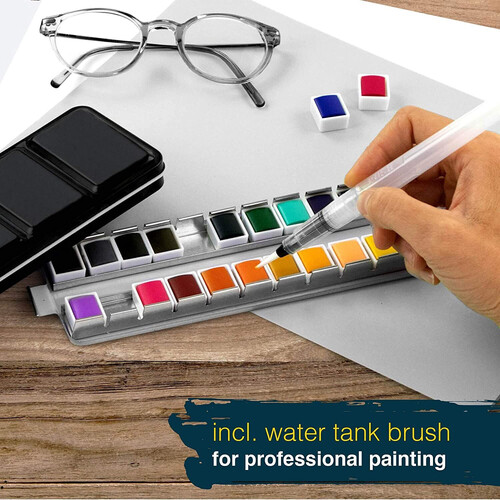 Комплект 24 броя акварелни бои Artina Colaro с четка и резервоар