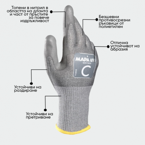 Работни ръкавици противосрезни Мара Krytech 610 сиви