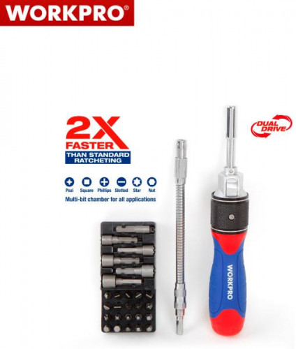Комплект тресчота ръкохватка WORKPRO Dual-drive 28 части
