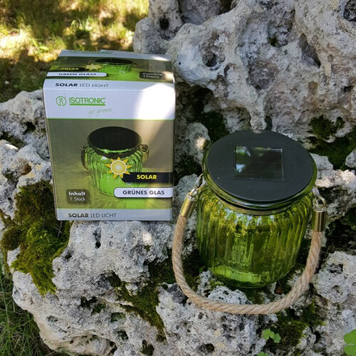 Стъклена соларна LED лампа Isotronic Зелен фенер