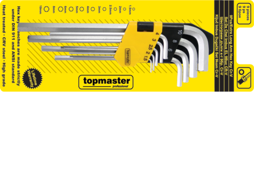 Шестограми с топче  к-т Top Master CR-V TMP 9бр, 1.5 - 10mm къси