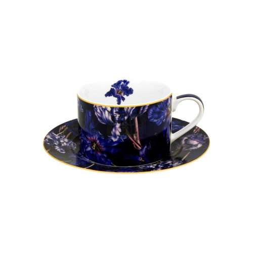 Чаша за кафе с чинийка Duo Порцелан Сини цветя