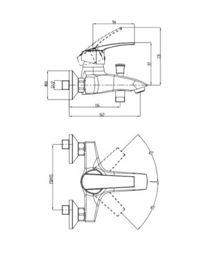 Едноръкохватков смесител за вана/душ Makena Астор