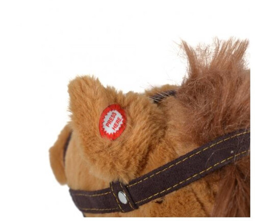 Детска люлка плюшено конче Moni Toys Thunder, цвят каки, колелца