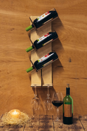 Стелаж за вино - 3 бутилки и 2 чаши KB Solution