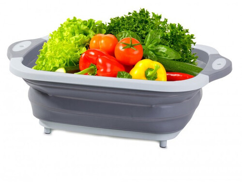 Сгъваема силиконова купа с отцедител и дъска за рязане 2 в 1