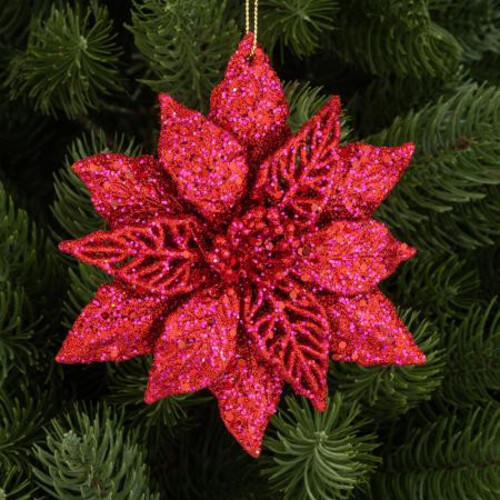 Висулка Коледна играчка звезда бежова/червена