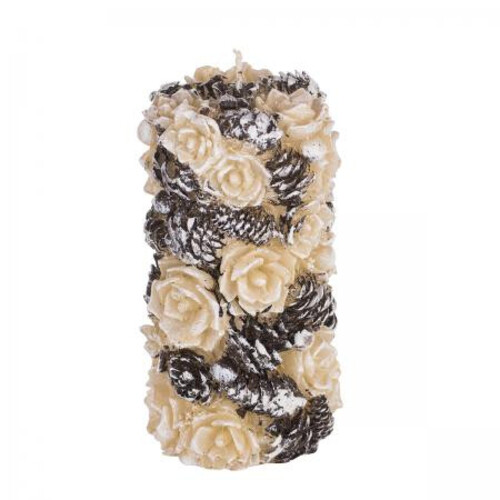 Свещ бяла роза с шишарки MH143