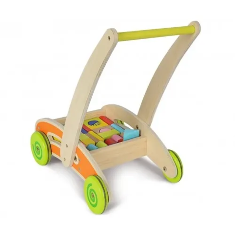 Детска дървена количка за бутане с блокчета Eichhorn 35 части