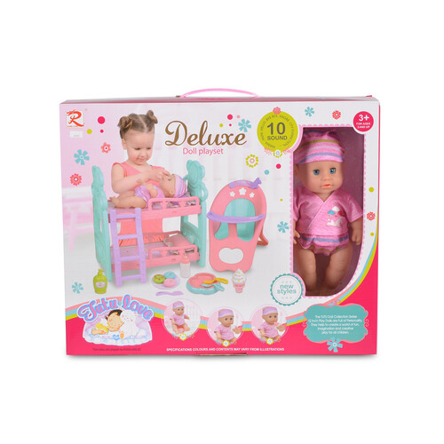 Детска кукла с легло и стол за хранене Moni 8295 31 см