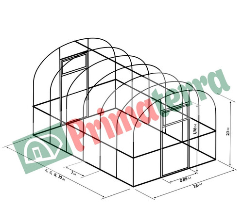 Оранжерия Primaterra Optima 2.5 х 4 - 10 м