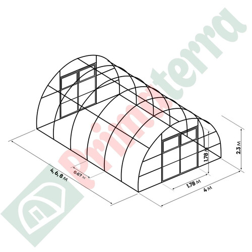 Оранжерия Primaterra Agro 2.30 х 4 - 12 м